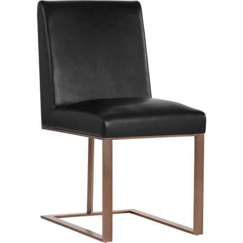 Dean Dining Chair in Black Leather & Antique Brass